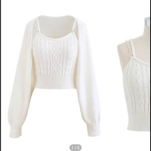 Cropped Braid Knit Cami Top and Sweater sleeveless - Picture 1 of 7